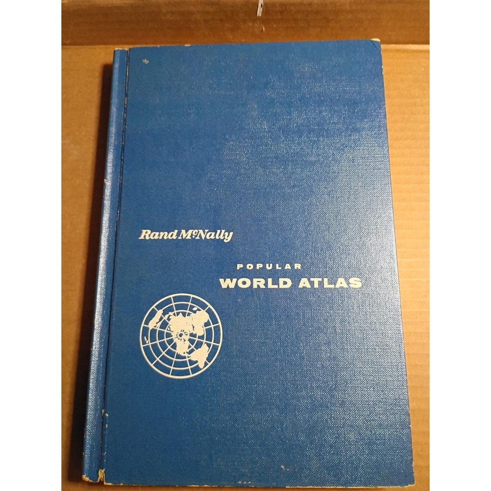 Rand McNally Popular World Atlas Vintage Hardcover Blue Reference Map Book